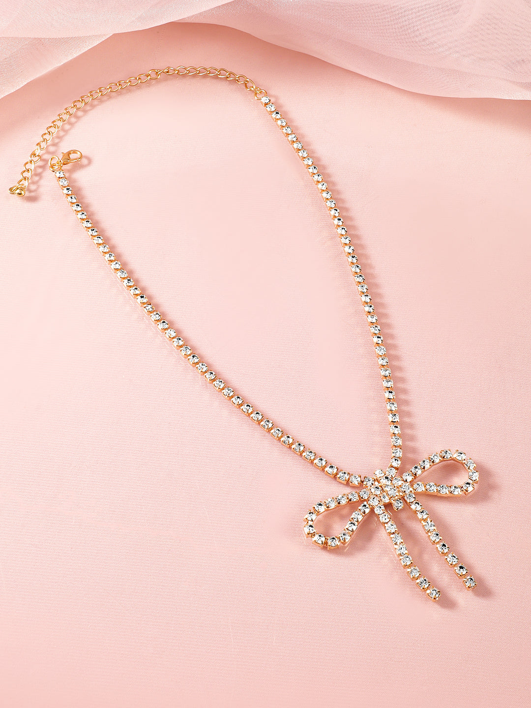 Dazzling Bow American Diamond Zirconia Studded Necklace