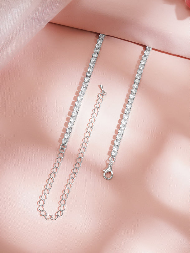 Rhodium Plated Green Heart Crystal Necklace