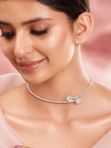 Rhodium Plated American Diamond Zirconia Choker Necklace