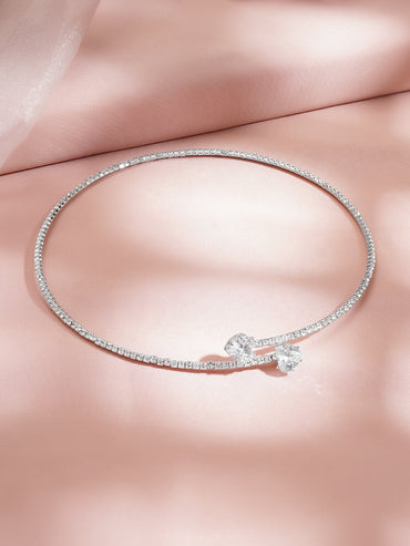 Rhodium Plated American Diamond Zirconia Choker Necklace