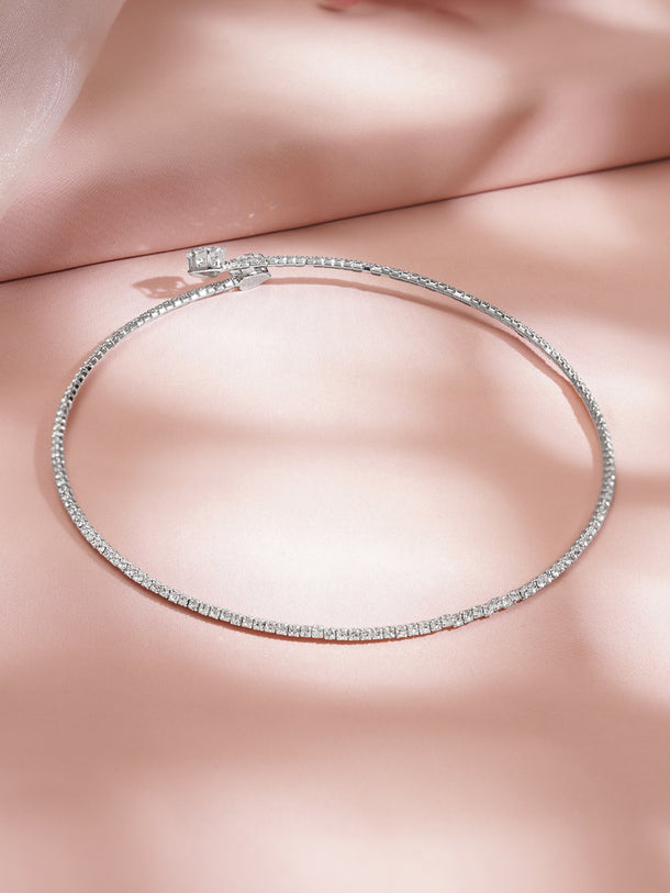 Rhodium Plated American Diamond Zirconia Choker Necklace