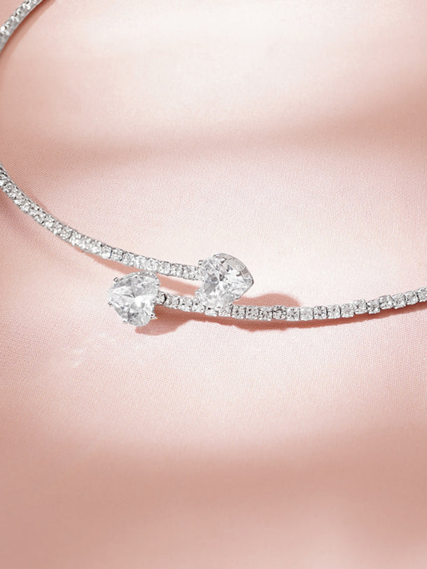 Rhodium Plated American Diamond Zirconia Choker Necklace