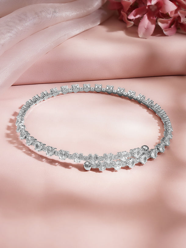 Rhodium Plated Heart Link Crystal Choker Necklace