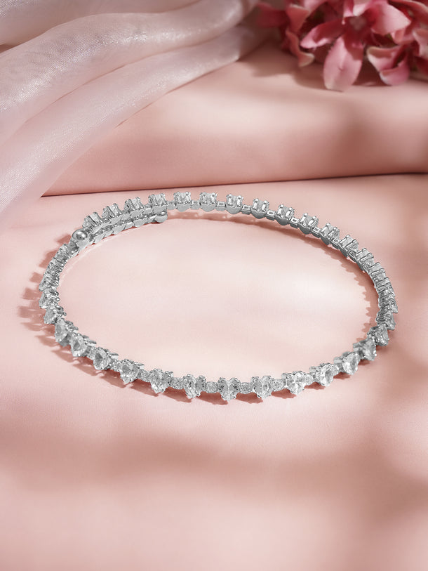 Rhodium Plated Heart Link Crystal Choker Necklace