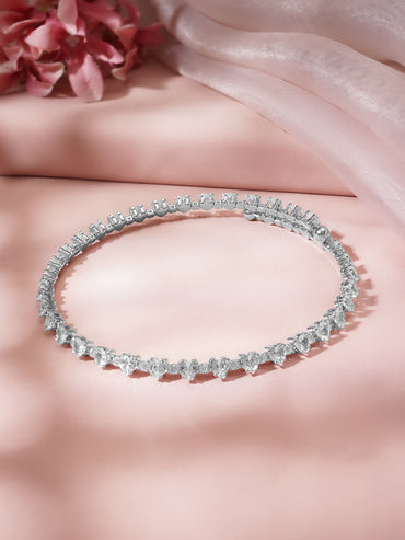 Rhodium Plated Heart Link Crystal Choker Necklace