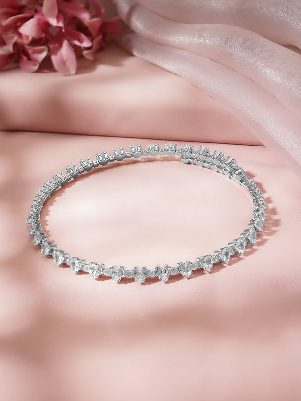 Rhodium Plated Heart Link Crystal Choker Necklace
