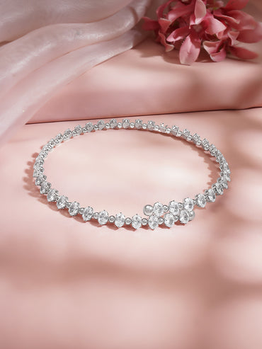 Rhodium Plated Crystal Link Choker Necklace