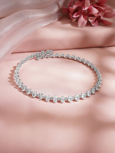 Rhodium Plated Crystal Link Choker Necklace
