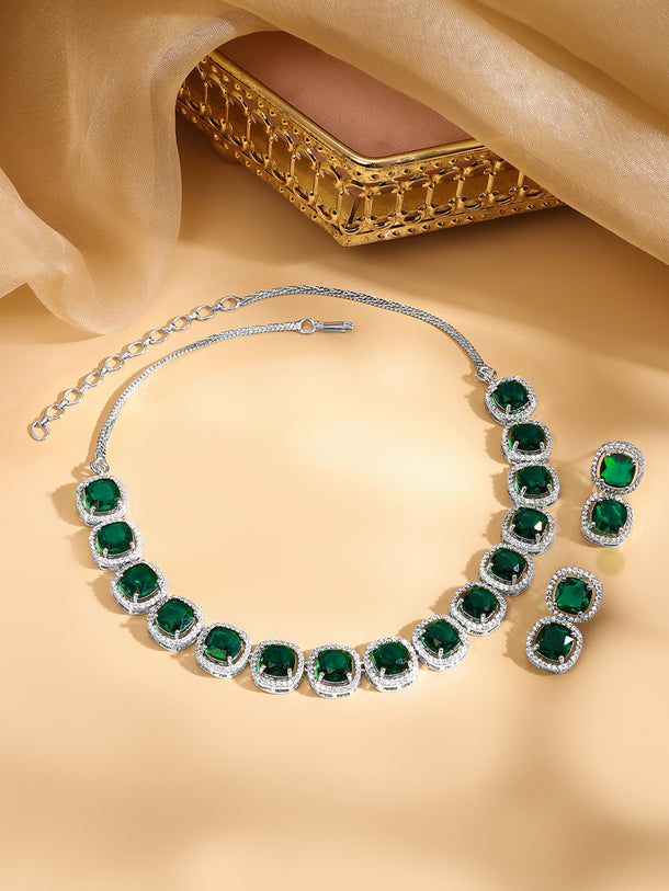 American Diamond Zirconia Emerald Necklace Set