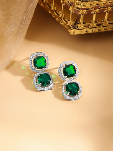 American Diamond Zirconia Emerald Necklace Set
