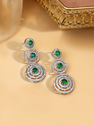Rubans Rhodium Plated Emerald Green Zircons Studded Jewellery Set