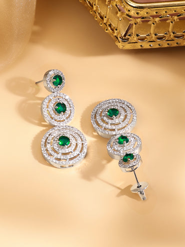 Rubans Rhodium Plated Emerald Green Zircons Studded Jewellery Set
