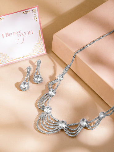 Layered Necklace Set in American Diamond Zirconia