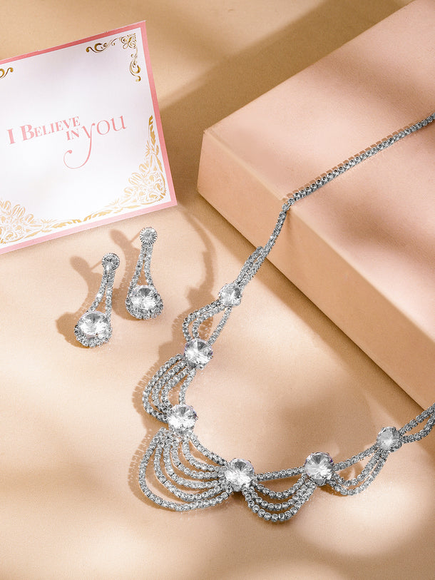 Layered Necklace Set in American Diamond Zirconia