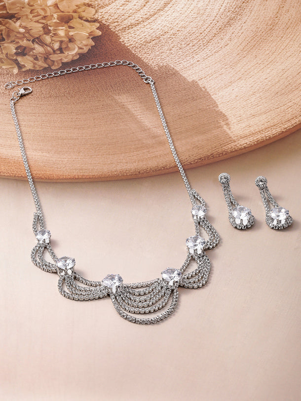 Layered Necklace Set in American Diamond Zirconia