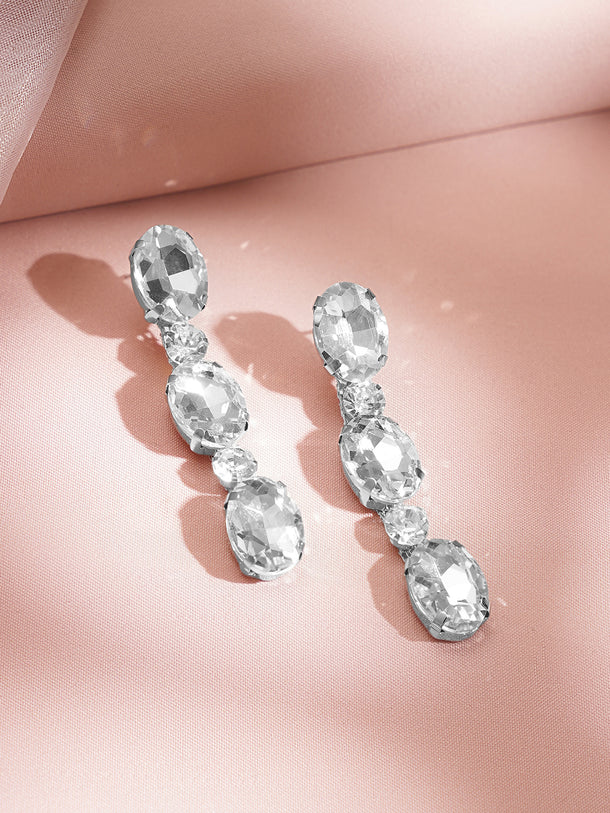 Rhodium Plated Geometric Crystal Link Necklace Set