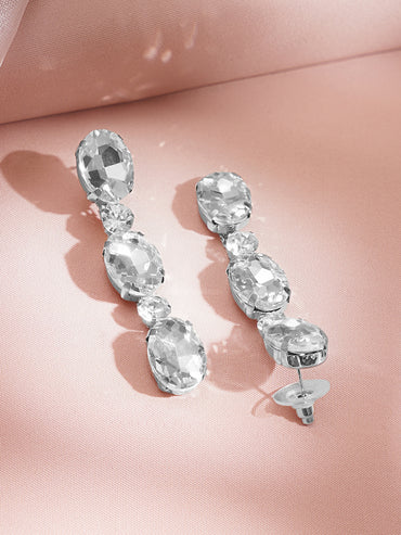 Rhodium Plated Geometric Crystal Link Necklace Set