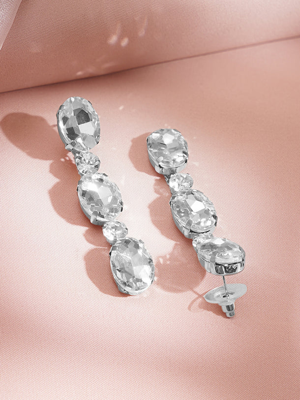 Rhodium Plated Geometric Crystal Link Necklace Set
