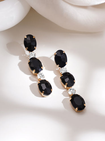 Gold Plated Geometric Crystal Onyx Black Necklace Set