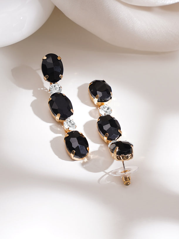 Gold Plated Geometric Crystal Onyx Black Necklace Set