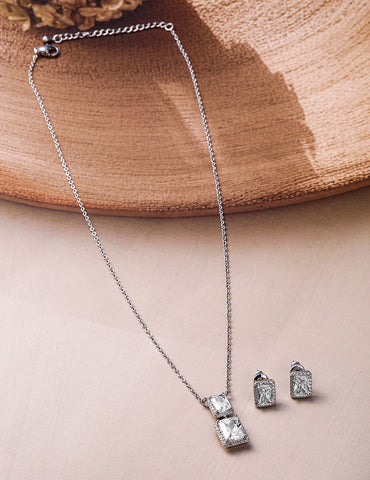 Rhodium plated Octo Pendant Set