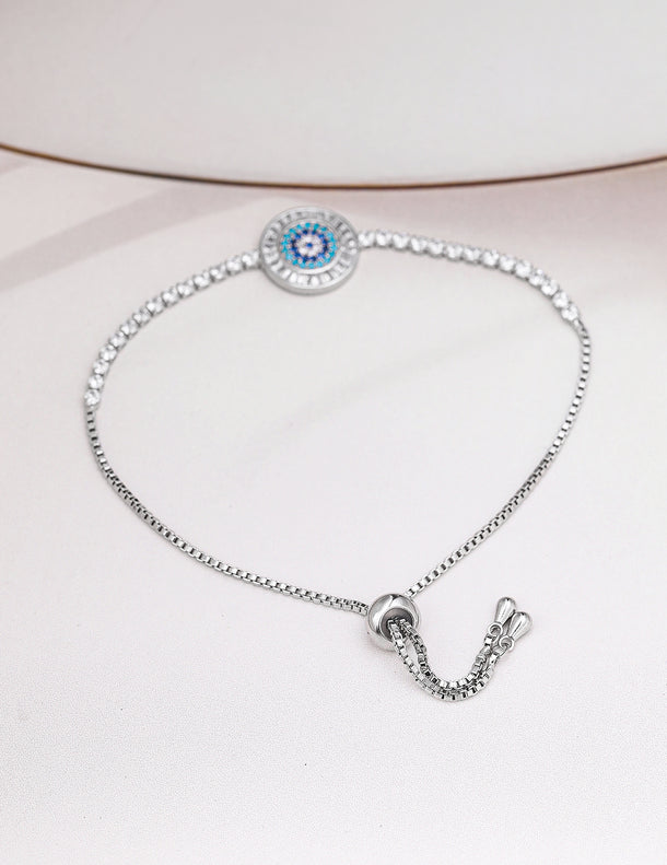 Rubans Rhodium Plated Cubic Zirconia & Blue Stone Studded Adjustable Bracelet