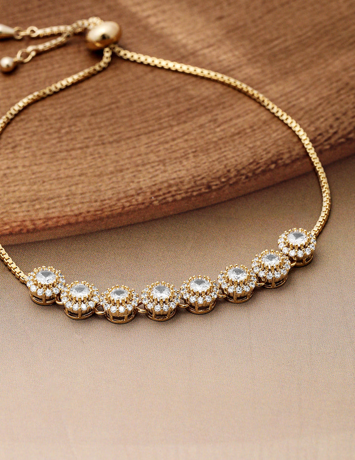 18K Gold Plated Cubic Zirconia Studded Bracelet with Round Charm Accents