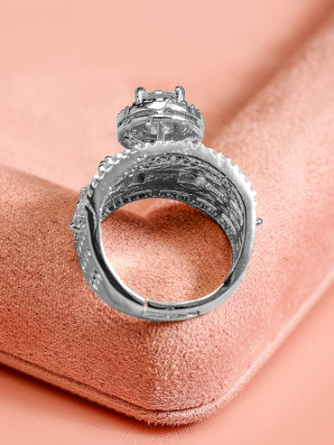 Rubans Women Rhodium Plated Cubic Zirconia Studded Adjustable Finger Ring