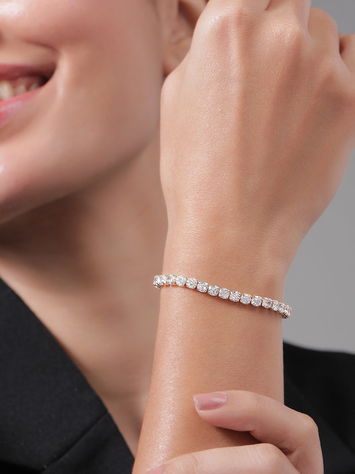 18K Gold Plated Cubic Zirconia Studded Statement Tennis Bracelet - Silver