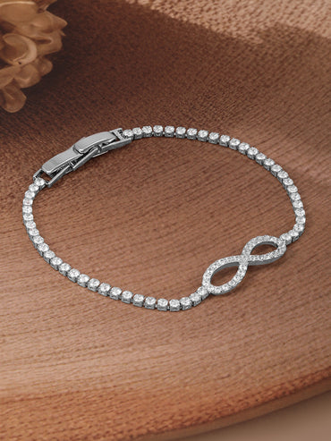 Rubans Rhodium Plated Cubic Zirconia Studded Premium Charm Bracelet