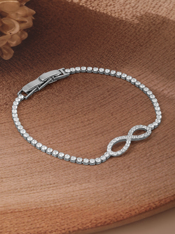 Rubans Rhodium Plated Cubic Zirconia Studded Premium Charm Bracelet