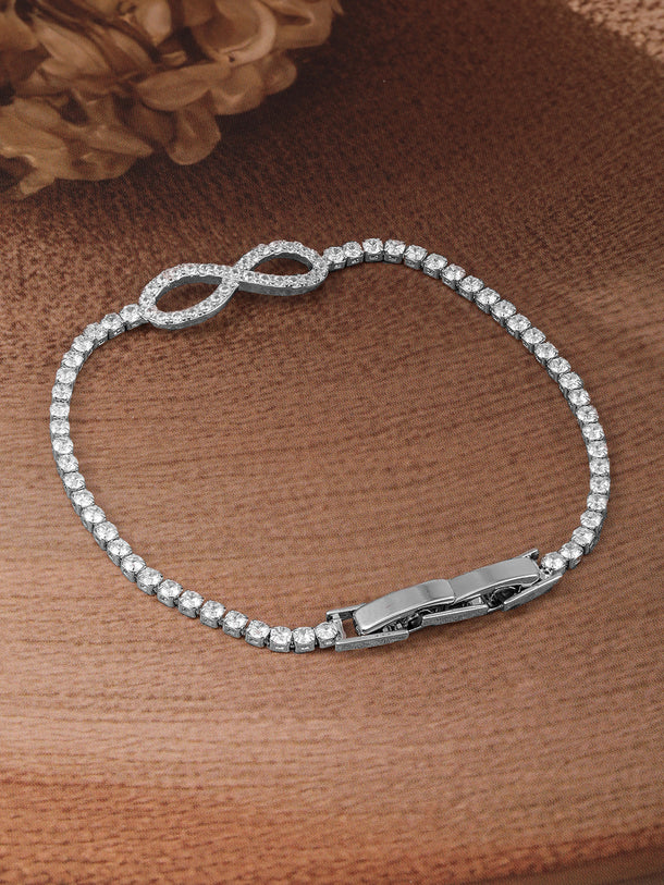 Rubans Rhodium Plated Cubic Zirconia Studded Premium Charm Bracelet