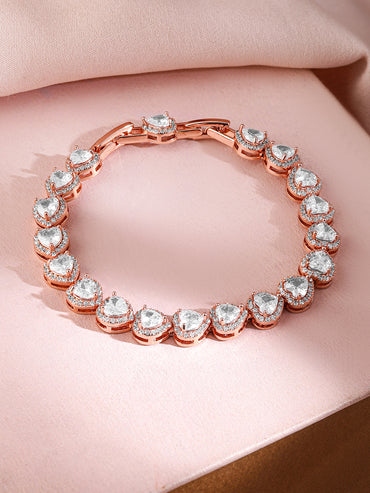 Rubans 18K Rose Gold-Plated AAA Cubic Zirconia Studded Heart Tennis Bracelet