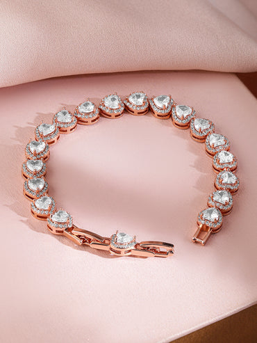 Rubans 18K Rose Gold-Plated AAA Cubic Zirconia Studded Heart Tennis Bracelet