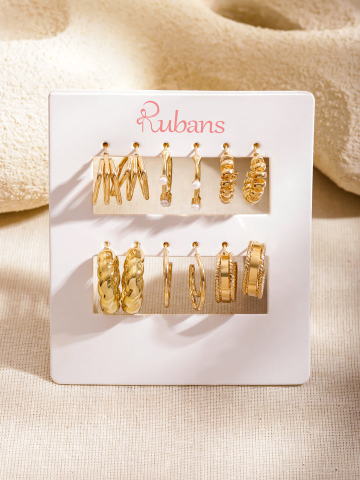 Rubans Set Of 6 18K Gold Plated Circular Half Hoop Earrings