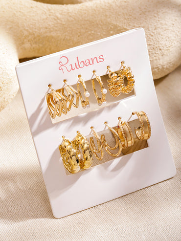 Pack of 6 Gold Toned Hoop Earrings