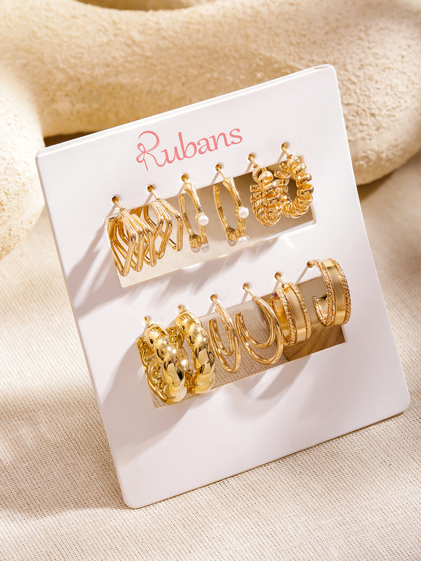 Pack of 6 Gold Toned Hoop Earrings