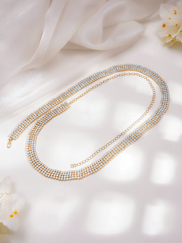 Rubans 18K Gold Plated Brass Cubic Zirconia Studded Waist Belt