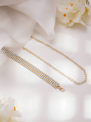 Rubans 18K Gold Plated Brass Cubic Zirconia Studded Waist Belt