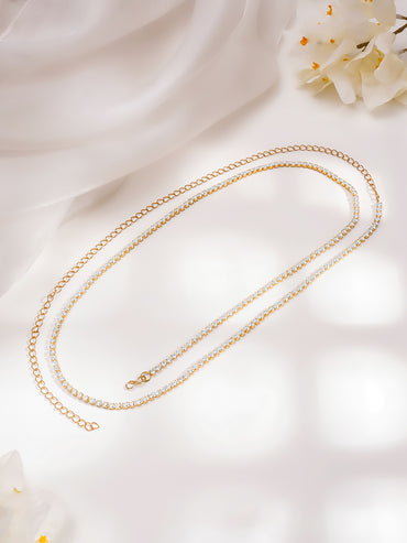 Rubans 18K Gold Plated Brass Cubic Zirconia Studded Sleek Waist Belt