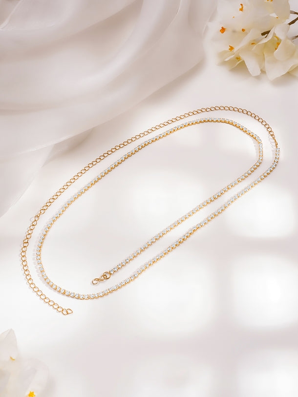 Rubans 18K Gold Plated Brass Cubic Zirconia Studded Sleek Waist Belt
