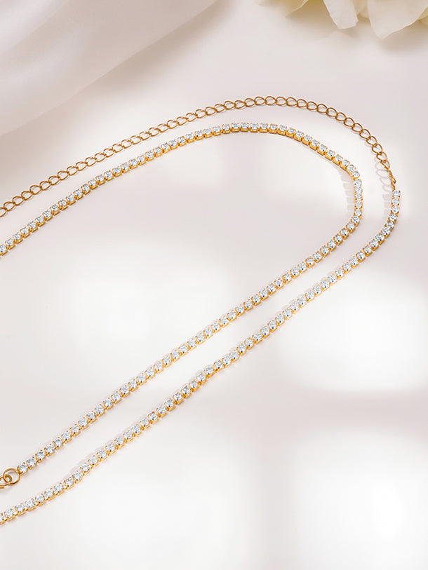 Rubans 18K Gold Plated Brass Cubic Zirconia Studded Sleek Waist Belt