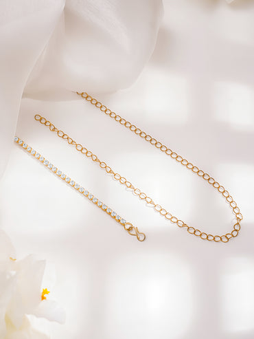 Rubans 18K Gold Plated Brass Cubic Zirconia Studded Sleek Waist Belt