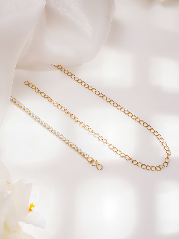 Rubans 18K Gold Plated Brass Cubic Zirconia Studded Sleek Waist Belt