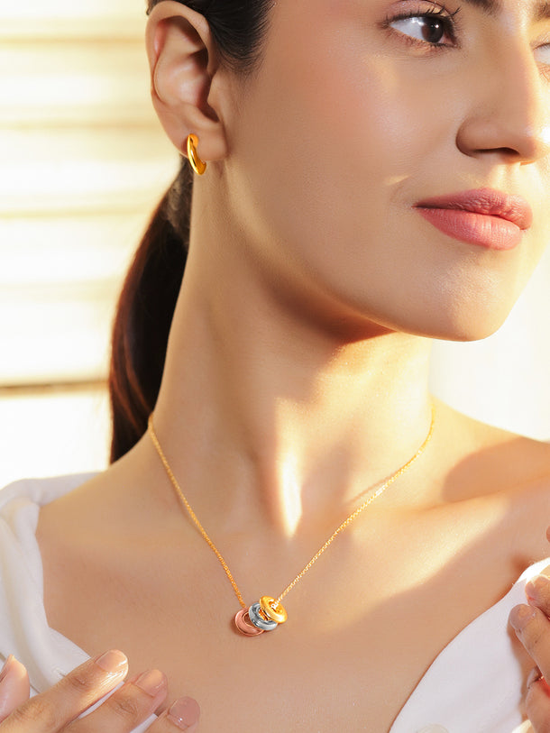 Multi-Ring Gold Toned Pendant Set