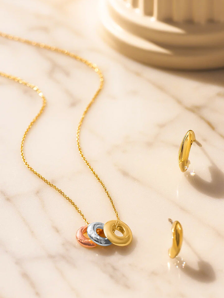 Rubans 18K Gold-Plated Triple-Tone Interlinked Pendant Set