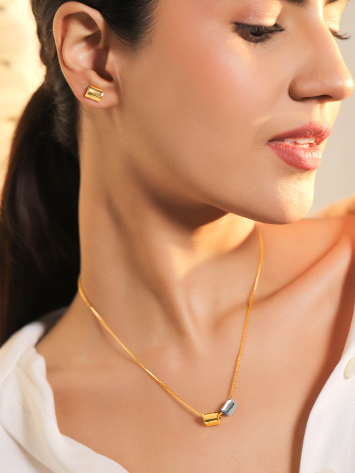 Rubans 18K Gold-Plated Dual-Tone Minimal Cube Pendant Set