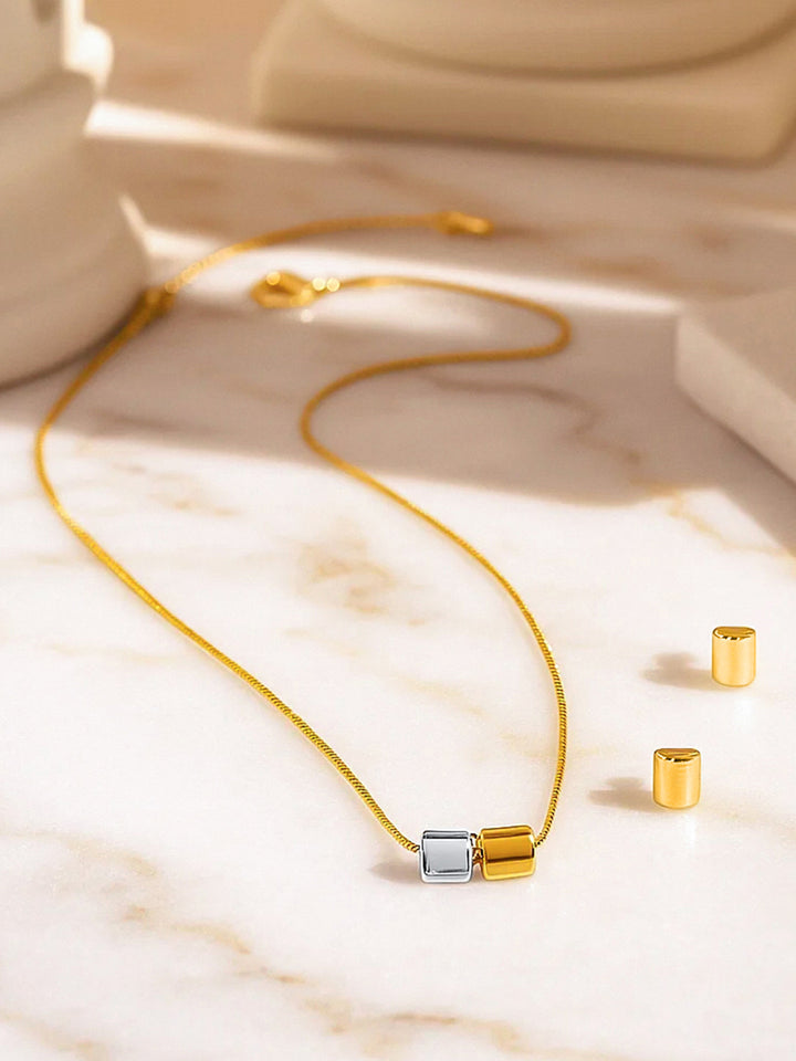 Rubans 18K Gold-Plated Dual-Tone Minimal Cube Pendant Set