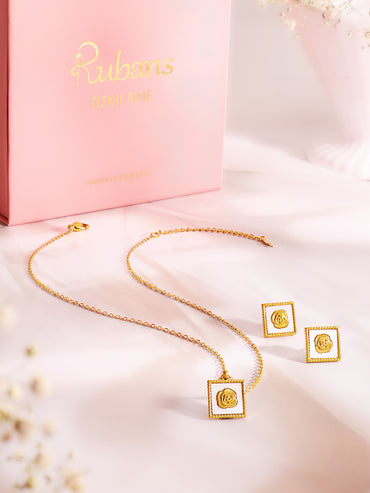 Demifine 18K Gold Plated Stainless Steel Enamel Rose Necklace Set