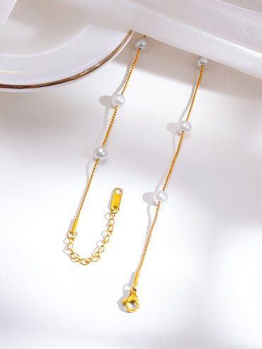 Demifine 18K Gold Plated Stainless Steel Pearl Beaded Chain Necklace